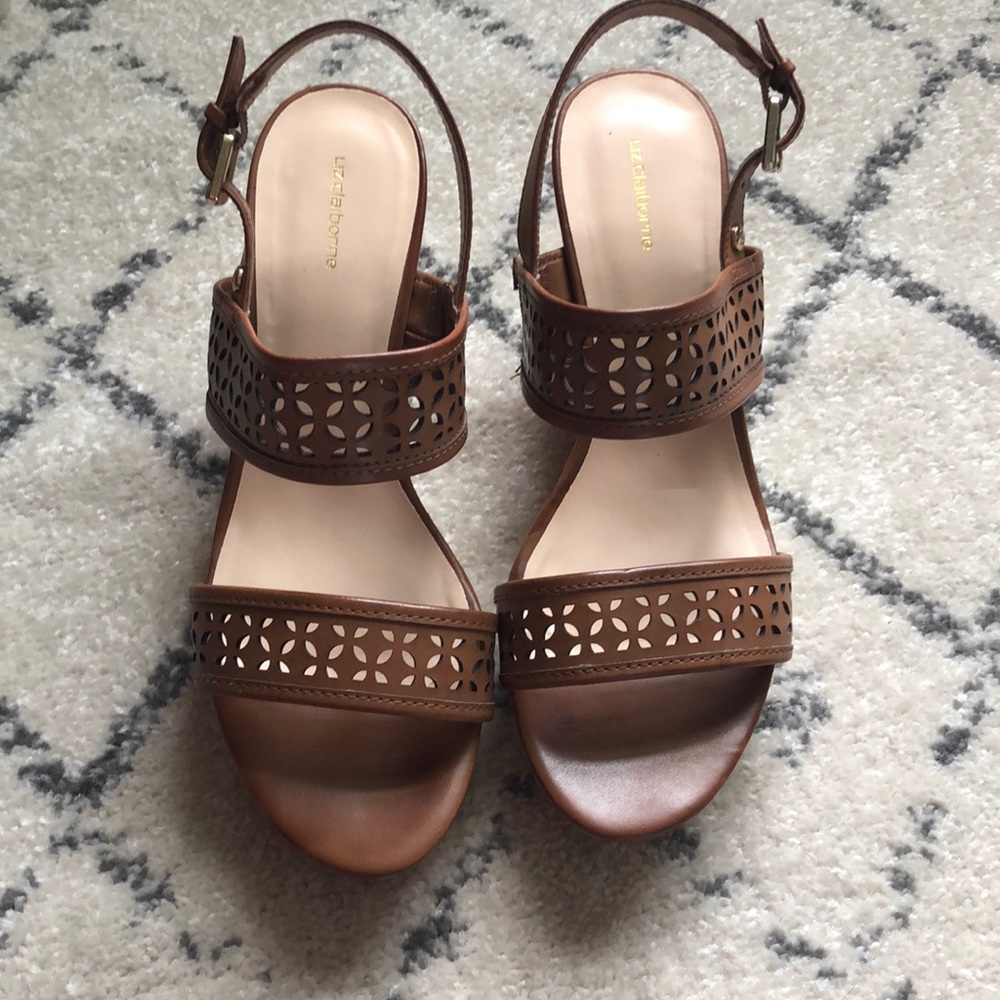Liz Claiborne Kian Cork Wedges size 8.5M Tan